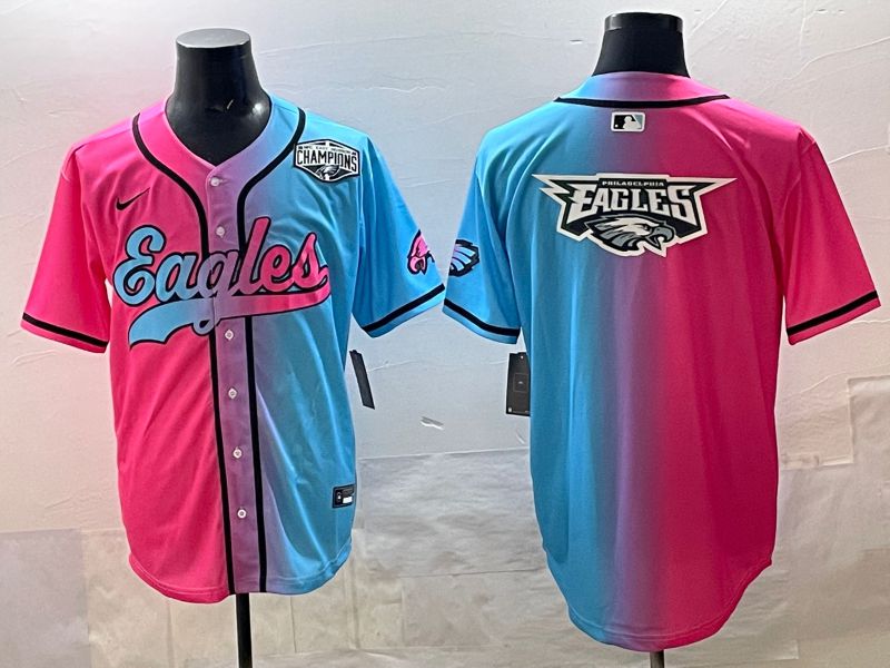 Men 2025 Philadelphia Eagles Blank Blue pink Nike Limited NFL Jersey style 027